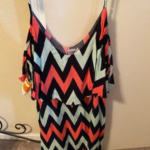 Coral,turquoise and navy chevron dress